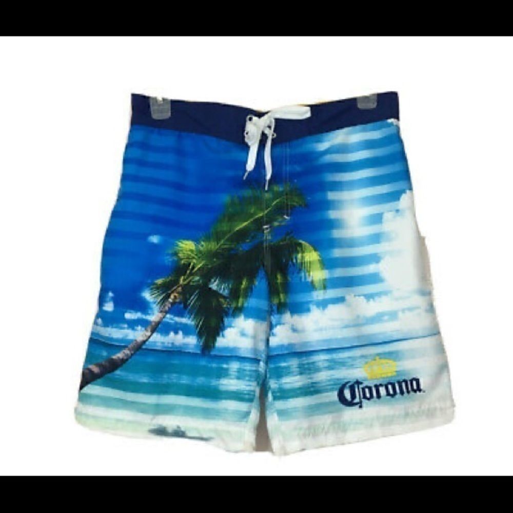 Corona bright color palm tree men’s swim trunks
